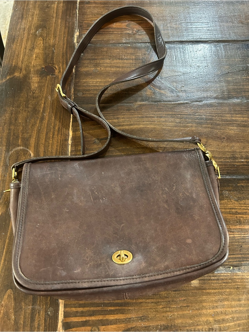 Vintage Coach Leather Crossbody Bag with Turn-Lock